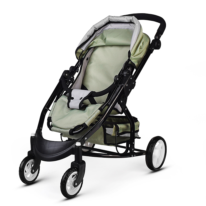 Коляская кукольная 9666 металлическая, с корзиной, цвет серо-зеленый