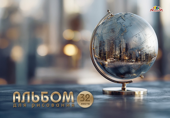 Альбом для рисования 32л. на гребне цв.мел.карт.обл."Зеркальный глобус"