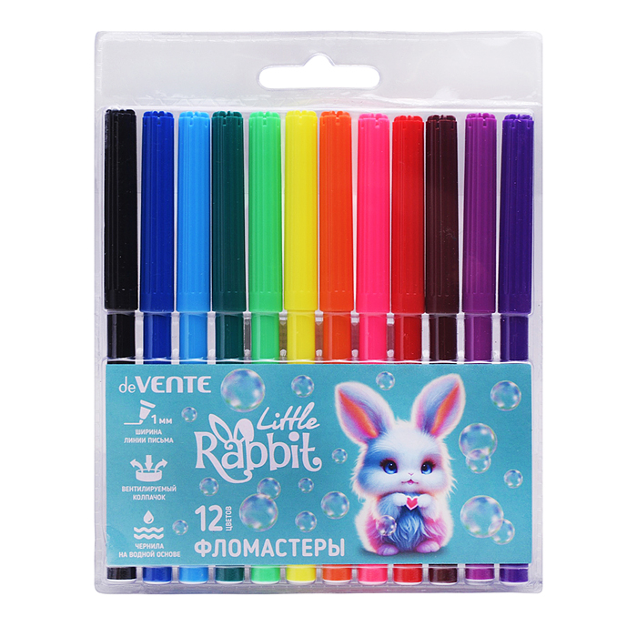 Фломастеры "Little Rabbit" 12 цветов с вентилируемым колпачком, в пластиковом блистере