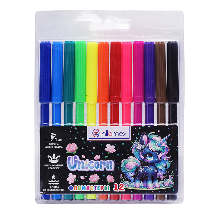 Фломастеры "Unicorn" 12 цветов с вентилируемым колпачком, в пластиковом блистере