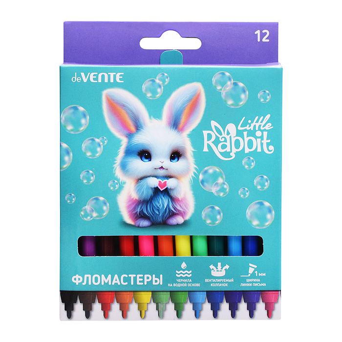 Фломастеры "Little Rabbit" 12 цветов с вентилируемым колпачком, в картонной коробке с подве