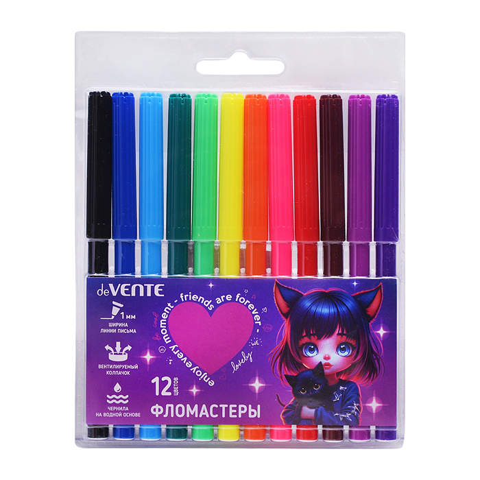 Фломастеры "Friends Forever" 12 цветов с вентилируемым колпачком, в пластиковом блистере