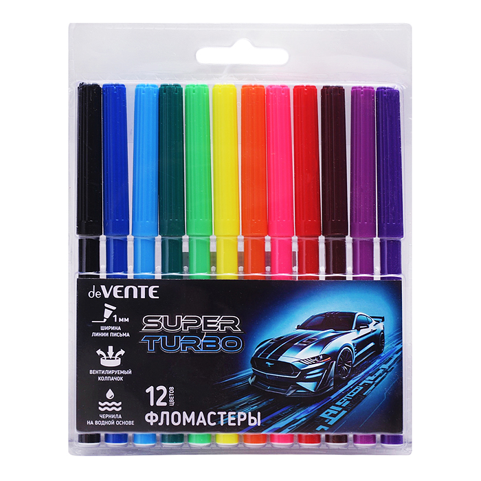 Фломастеры "Super Turbo" 12 цветов с вентилируемым колпачком, в пластиковом блистере