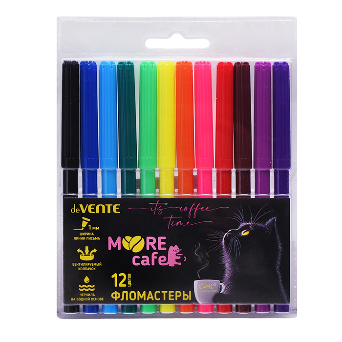 Фломастеры "MooreCafe" 12 цветов с вентилируемым колпачком, в пластиковом блистере