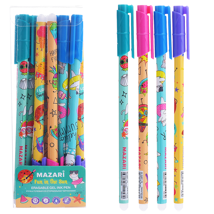 Ручка гелевая со стираемыми чернилами FUN IN THE SUN, синяя, игольчатый пиш. узел 0.5мм, термочувств