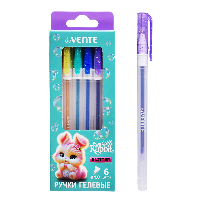 Набор ручек гелевых "Little Rabbit" 06 цветов с блестками, d=1 мм, прозрачно-матовый корпус