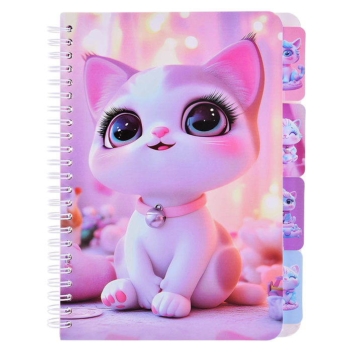 Блокнот на евроспирали "Кошечка" 14х21см, 60 л., линованный внутренний блок, плотность бумаги 70г/м2