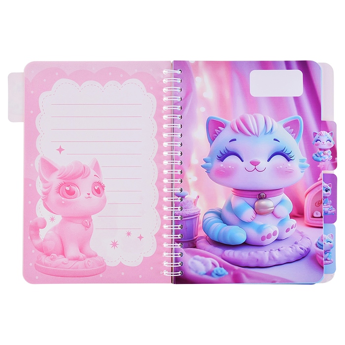 Блокнот на евроспирали "Кошечка" 14х21см, 60 л., линованный внутренний блок, плотность бумаги 70г/м2