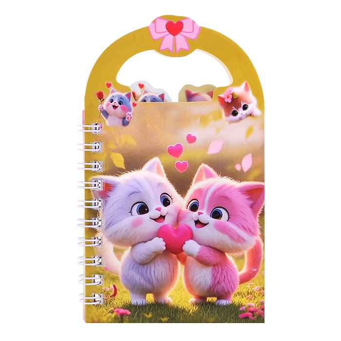 Блокнот на евроспирали "Котики" 13.5x8см, 50 л. влинованный внутренний блок, плотность бумаги 70г/м2
