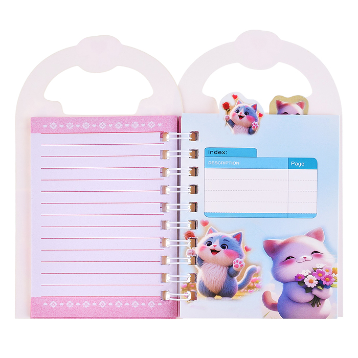 Блокнот на евроспирали "Котики" 13.5x8см, 50 л. влинованный внутренний блок, плотность бумаги 70г/м2