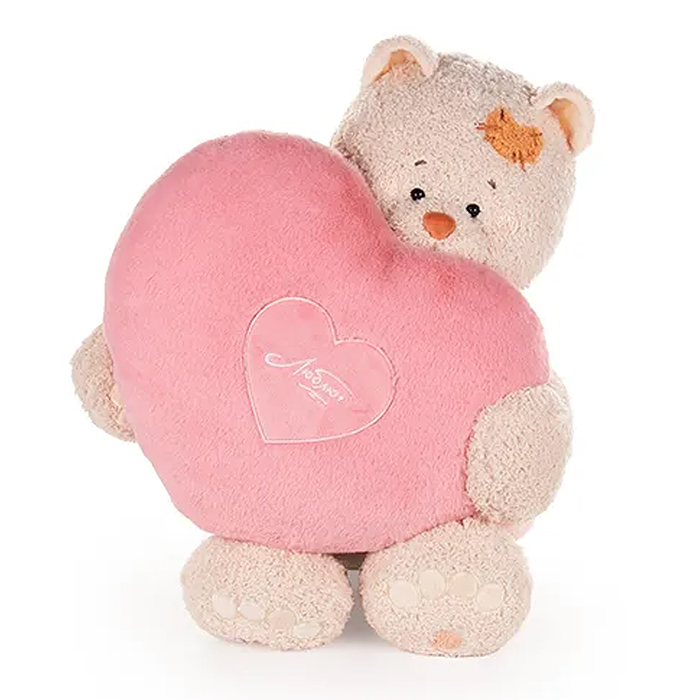 Кошка Мэри в пудровом платье, с сердцем подушкой пудровой, 37см 