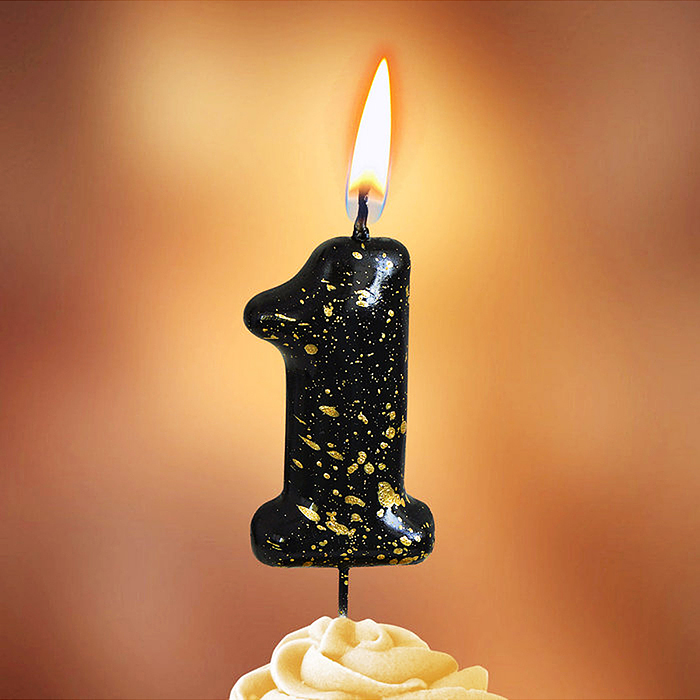 Свеча Цифра, 1 Золотые брызги, на шпажке, Черный, Металлик, 4,3 + 5,2 см, 1 шт. с держат.