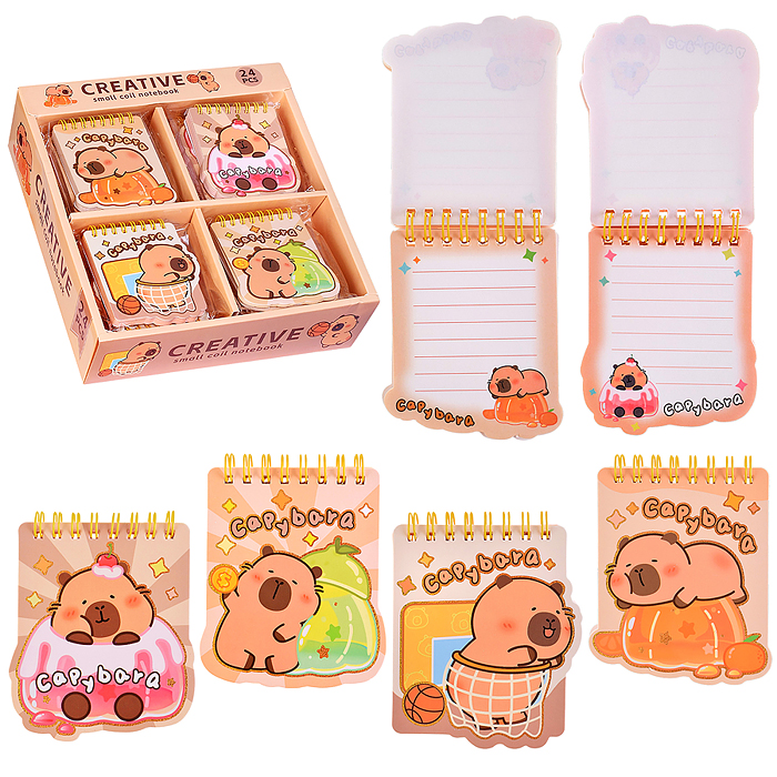 Блокнот на евроспирали "Капибара" 8.5х10 см, 60 листов, линованный внутренний блок