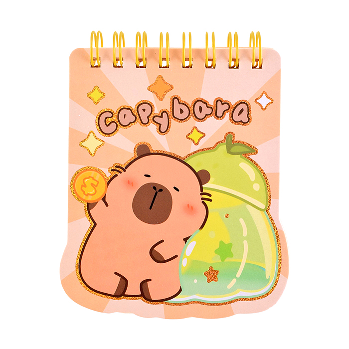 Блокнот на евроспирали "Капибара" 8.5х10 см, 60 листов, линованный внутренний блок