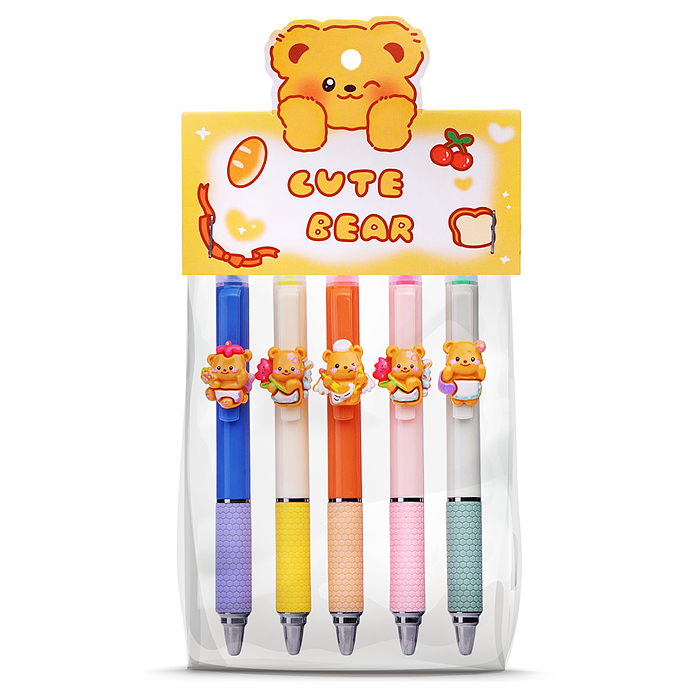 Набор 2 в 1 гелеая ручка + маркер -выделитель   5 шт  в наборе. цвет чернил ручек синий, прорезинен