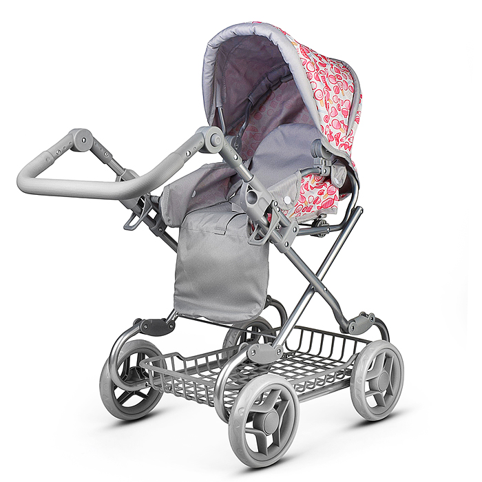 Коляская кукольная 9346W металлическая, с корзиной, принт сладости