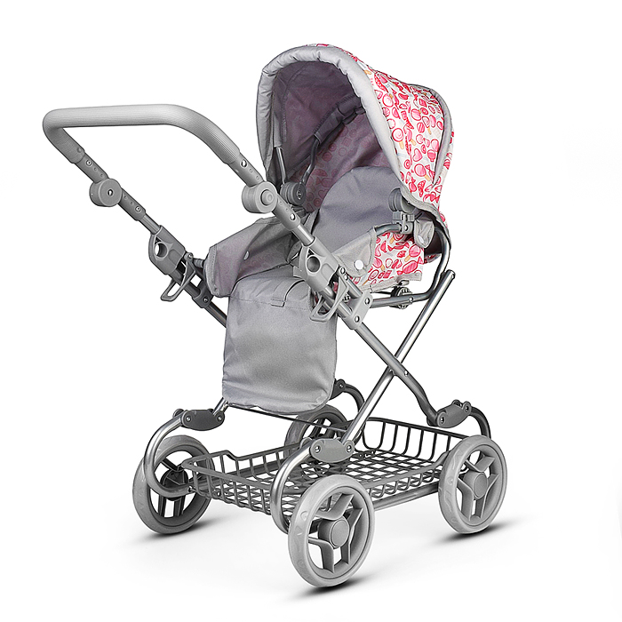 Коляская кукольная 9346W металлическая, с корзиной, принт сладости