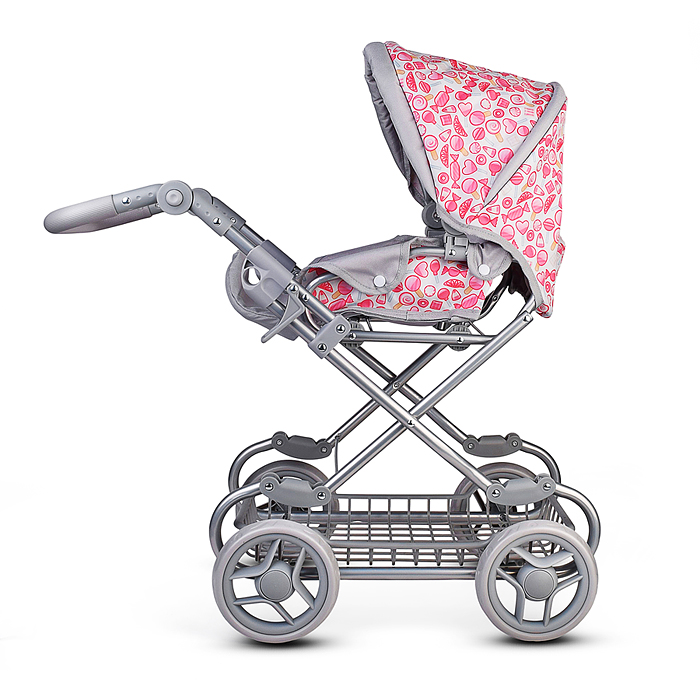 Коляская кукольная 9346W металлическая, с корзиной, принт сладости