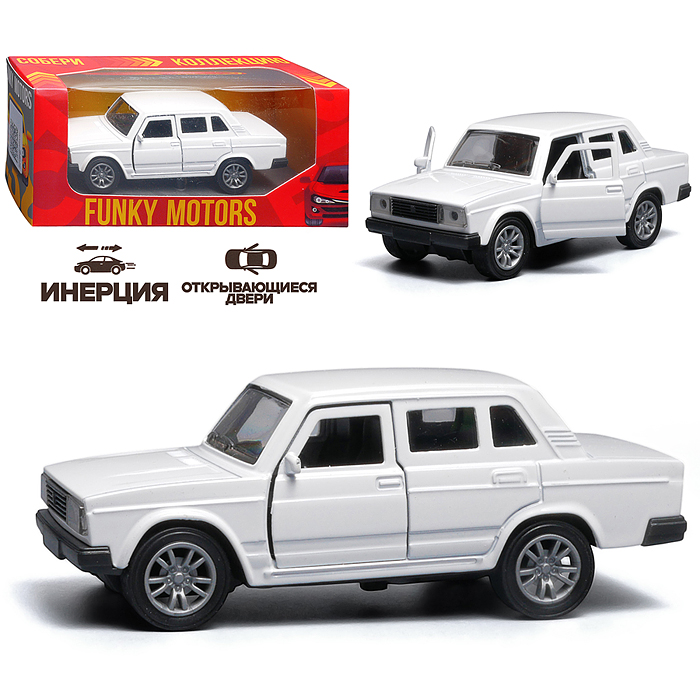 Белая инерционная машинка вид А die-cast , 1:32
