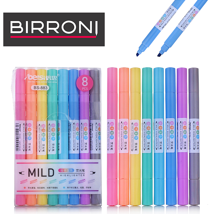 Набор маркеров-выделителей двухсторонних 8 маркеров пастельные цвета , пвп упаковка с европодв.