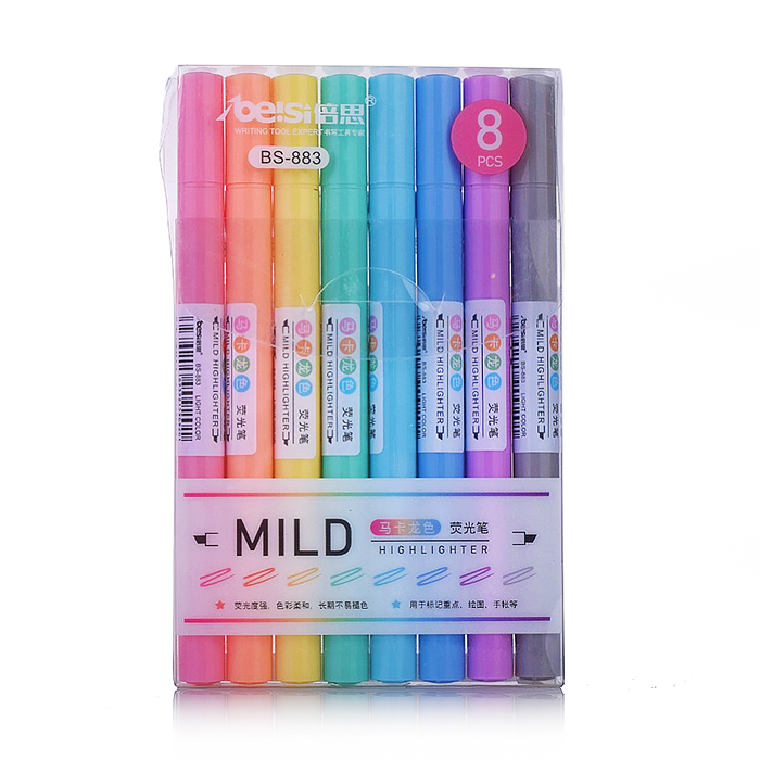 Набор маркеров-выделителей двухсторонних 8 маркеров пастельные цвета , пвп упаковка с европодв.