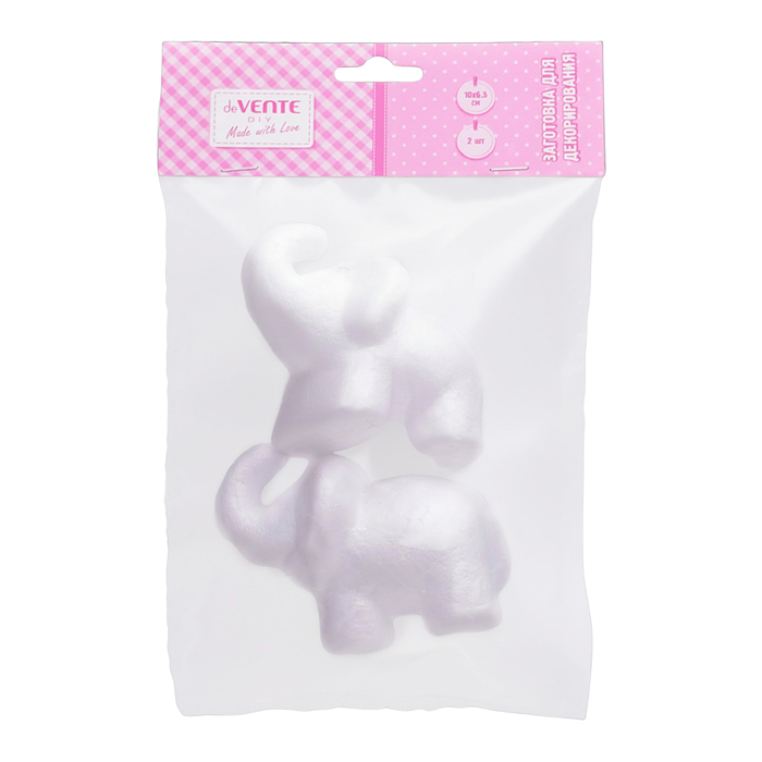 Заготовка для декорирования "Слоники" из пенополистирола, 100x65 мм, 2 шт, в пластиковом пакете