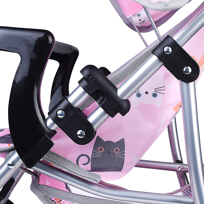 Коляская кукольная 9366-T трость, металлическая, с корзиной, столиком и козырьком