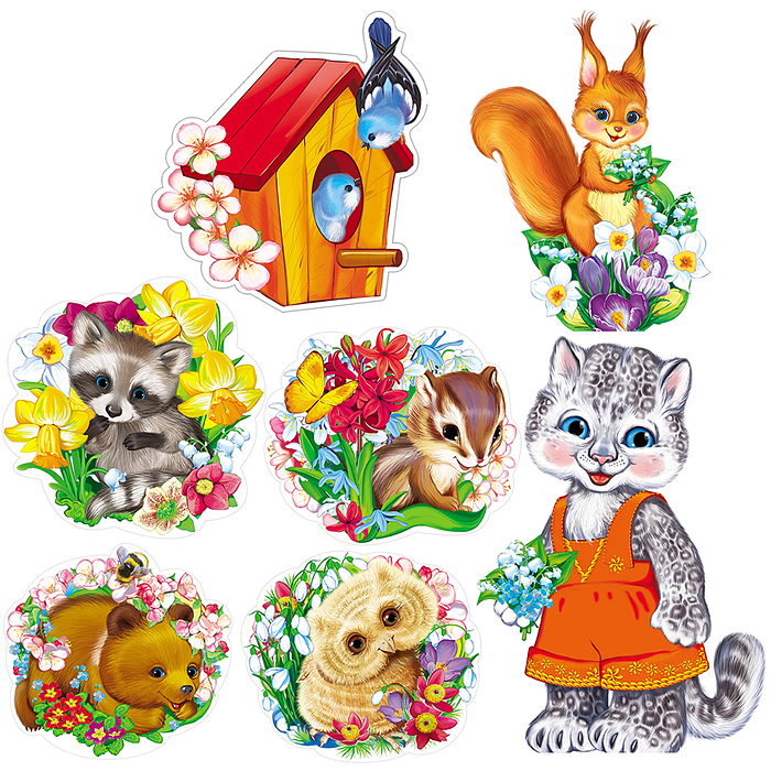 Комплект для оформления интерьера со скотчем. Звери весной (плакат А3 и 5 плакатов А4)