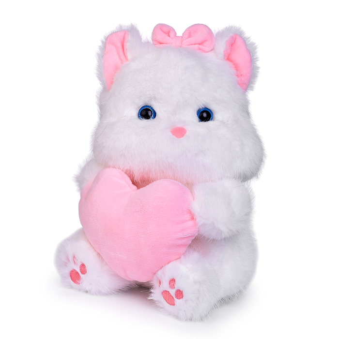 Мягкая игрушка M1728 "Кошка беленькая с сердцем" 25 см