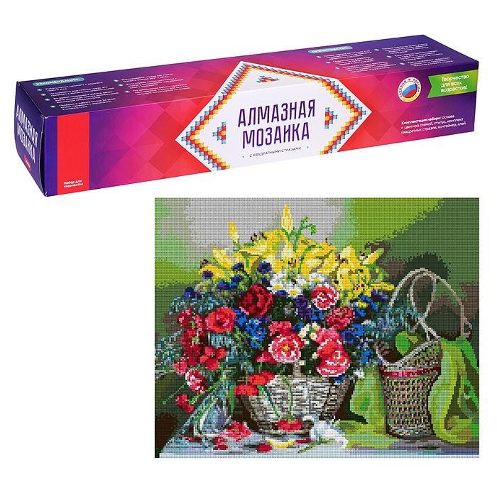 Алмазная мозаика 40*50 см (полное заполнение) "Корзина с цветами"