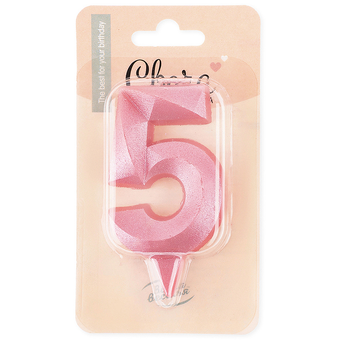 Свеча Цифра, 5 Грани, Розовый, 7 см, 1 шт.