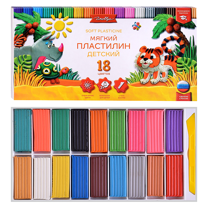 Пластилин детский повышенной мягкости, 18 цв.