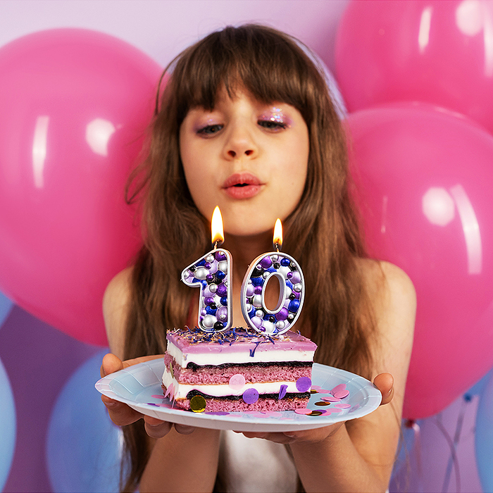 Свеча Цифра, 1 Пузырьки, на шпажке, Сиреневый, Металлик, 4*5,5 + 4 см, 1 шт. с держат.