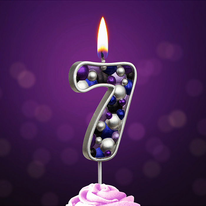 Свеча Цифра, 7 Пузырьки, на шпажке, Сиреневый, Металлик, 4*5,5 + 4 см, 1 шт. с держат.