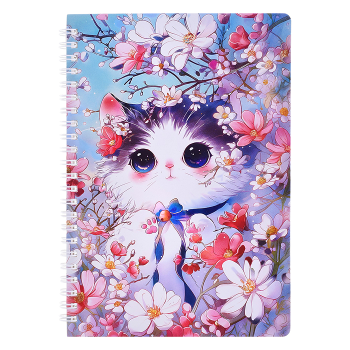 Блокнот на евроспирали "Котики" 14.5х21 см, 60 л., внутренний блок в клетку, плотность бумаги 70г/м2