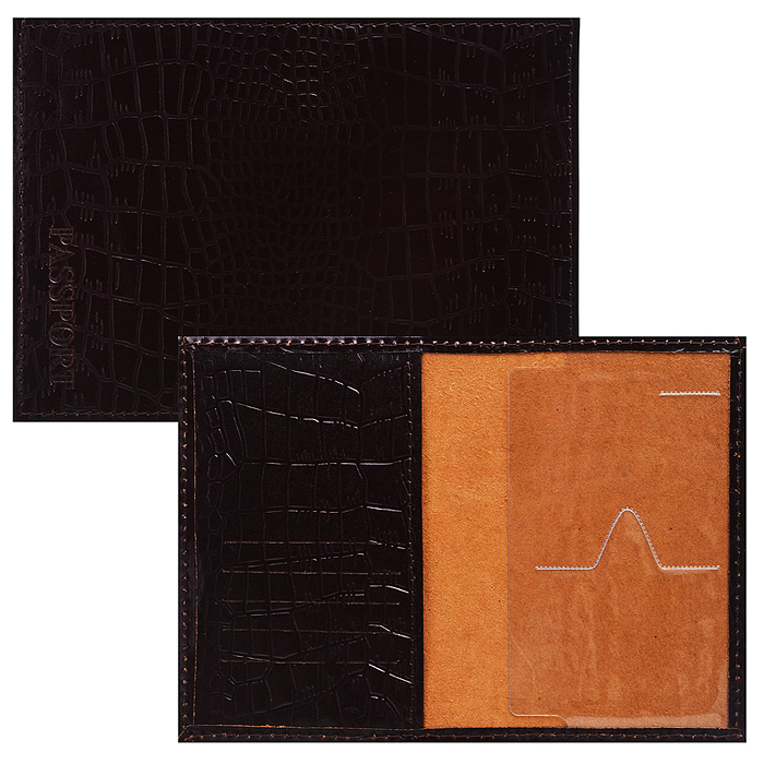 Обложка для паспорта "Attomex" 97x140 мм натуральная кожа шик под кожу крокодила, прозрачный ПВХ кла