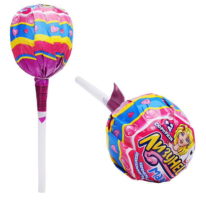 Лизунец MAXI. Карамель на палочке с жевательной резинкой и подарком в наборе (для девочек) 125гр*24ш