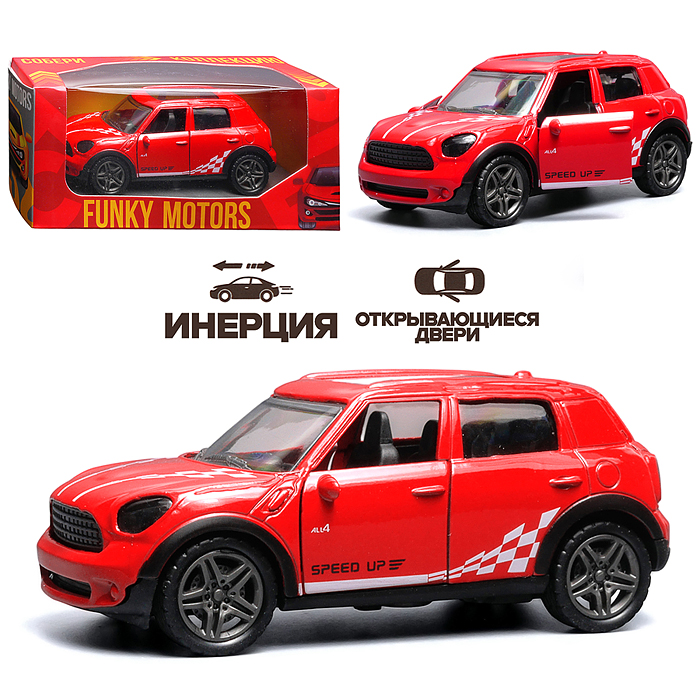 Красная с белым рисунком инерционная машинка die-cast , 1:32