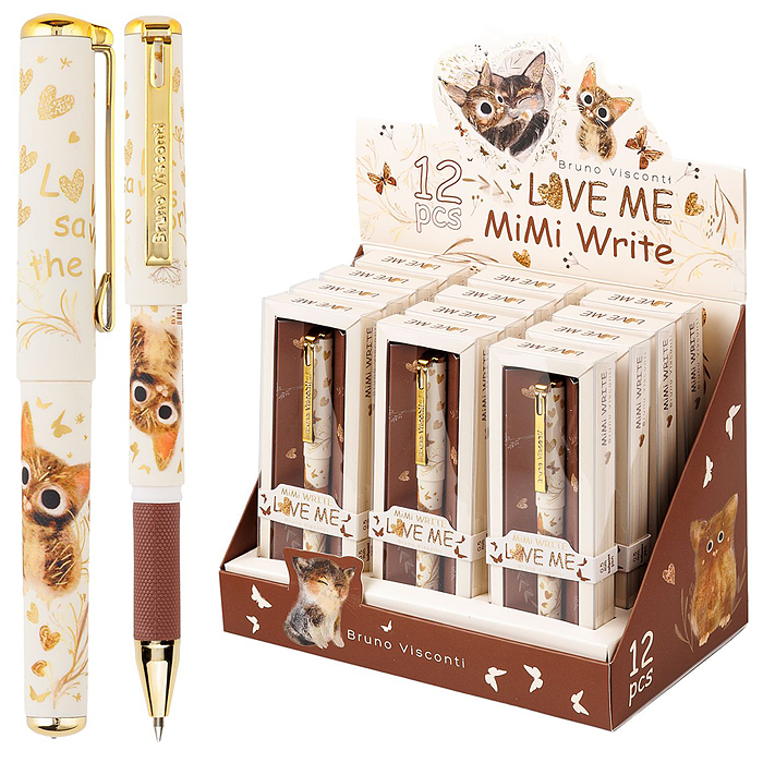 Ручка MimiIwrte "Love me. Милый котик" шариковая, 0,5 мм, синяя, в подарочной упаковке