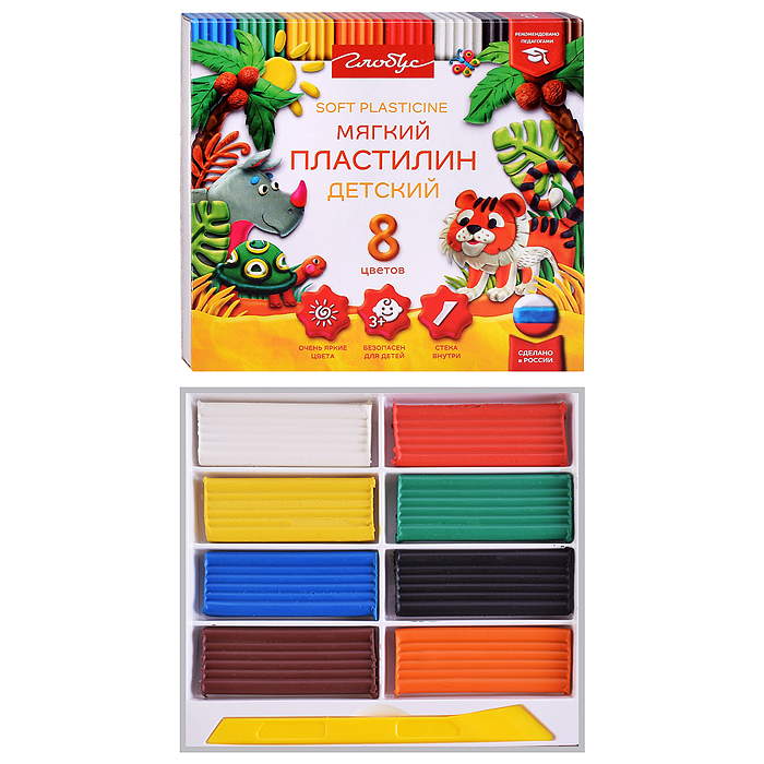 Пластилин детский повышенной мягкости, 8 цв.