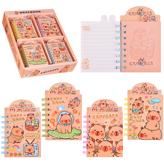 Блокнот на евроспирали "Капибара" 8,7х14,5 см, 80 л., линованный внутренний блок, с разделителями