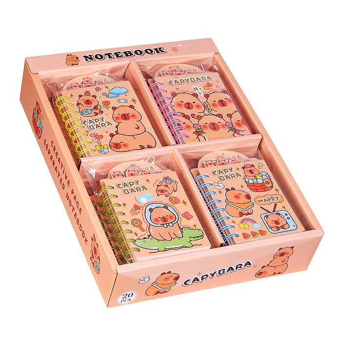 Блокнот на евроспирали "Капибара" 8,7х14,5 см, 80 л., линованный внутренний блок, с разделителями