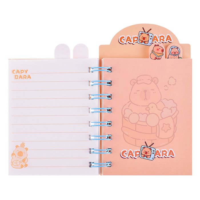 Блокнот на евроспирали "Капибара" 8,7х14,5 см, 80 л., линованный внутренний блок, с разделителями
