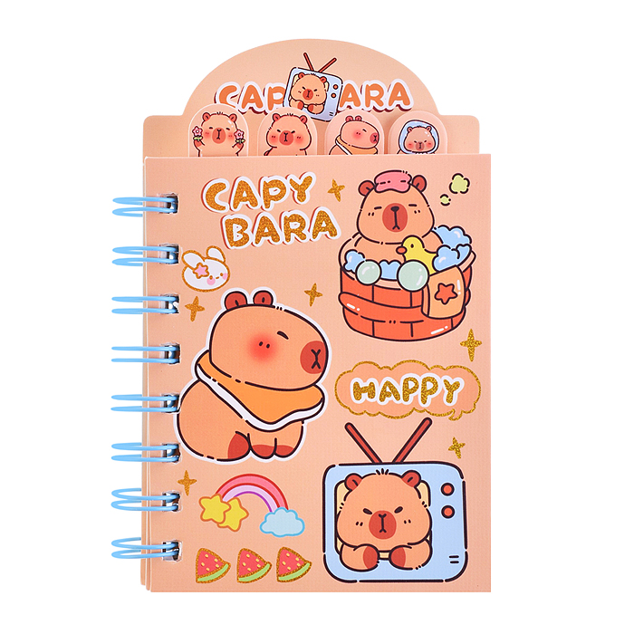 Блокнот на евроспирали "Капибара" 8,7х14,5 см, 80 л., линованный внутренний блок, с разделителями