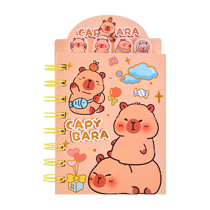 Блокнот на евроспирали "Капибара" 8,7х14,5 см, 80 л., линованный внутренний блок, с разделителями