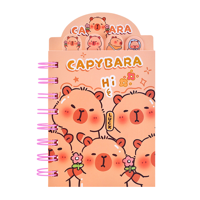 Блокнот на евроспирали "Капибара" 8,7х14,5 см, 80 л., линованный внутренний блок, с разделителями