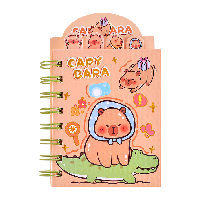 Блокнот на евроспирали "Капибара" 8,7х14,5 см, 80 л., линованный внутренний блок, с разделителями