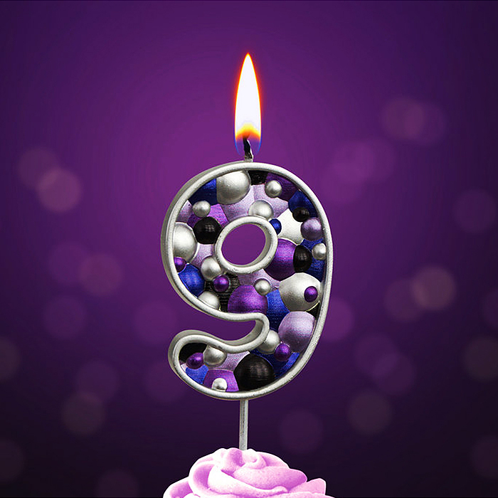 Свеча Цифра, 9 Пузырьки, на шпажке, Сиреневый, Металлик, 4*5,5 + 4 см, 1 шт. с держат.