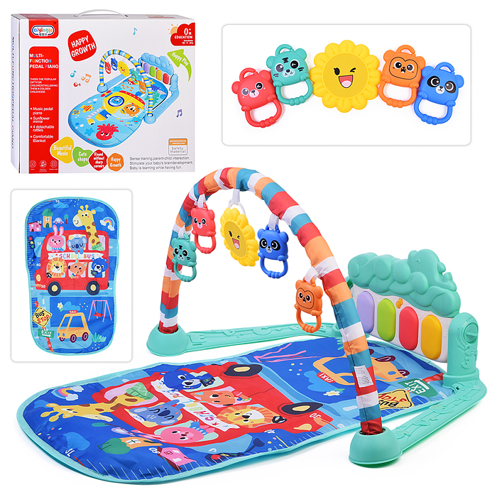 Коврик развивающий 368-82L "Автобус со зверятами" с ростомером, в коробке