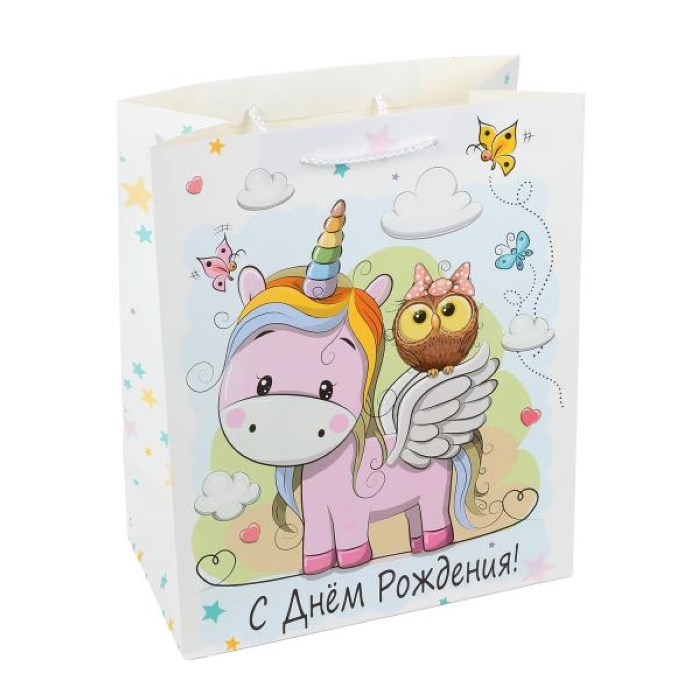 Пакет подарочный крафт l "День рождения" 140 гр/м2